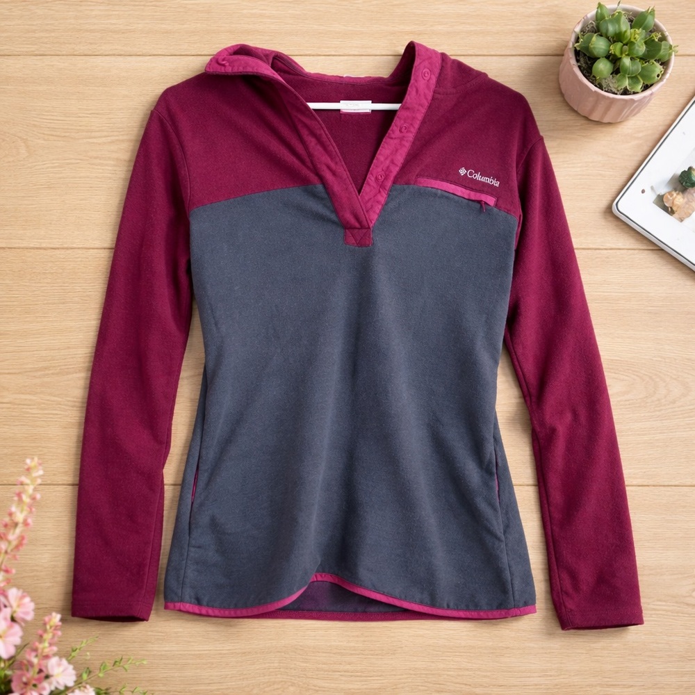 Columbia Women's Burgundy and Charcoal Hooded Fleece Pullover